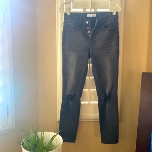 Distressed charcoal denim